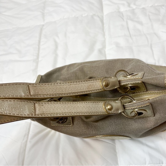 Michael Kors Gold Canvas Leather Tote Bag - Picture 4 of 14